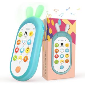 Richgv Baby Cell Phone Toy - Sensory Learning Toys with 12 Functions, 6 to 12 Months, Light & Multi Sound Effects, Teething Toys for Babies & Infant Gifts (Bunny Blue)