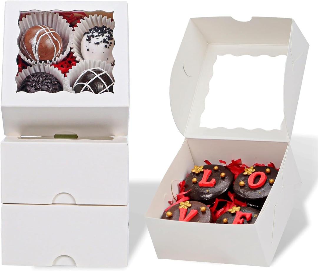 RomanticBaking 100 Pack Bakery Boxes 4x4x2 Inches Cookies Boxes Mini Bundt Cake Boxes Pie Boxes Cinnamon Roll Treat Boxes Chocolate Truffle Boxes Party Wedding Favor