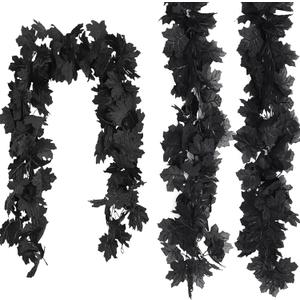 3 PCS Black Garland Halloween Maple Floral Garlands Fall Hanging Artificial Black Maple Leaf Vine for Halloween Thanksgiving Home Party Deco (6.56Ft)