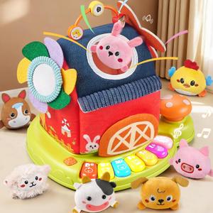 Musical Baby Toys 6-12 Months, Surprise Barn with 7 PCS Stuffed Farm Animals, 4 Mode Sound and LED Lights, Montessori Sensory Toys for 6 12 Months, Ideals 6 7 8 9 Month Old Baby Gifts Toy