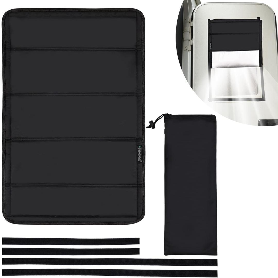 Magnetic RV Window Shade, 16"x25", Double-Side Foldable Blackout Shade, Reflective Skylight Shade Cover for Camper, with Storage Bag, Black