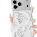 NITITOP Compatible for iPhone 17 Pro Max Case Cute Clear Magnetic Compatible with MagSafe Cute Flowers Floral Leaves for Women Girls Hard PC Back Shockproof Protective Phone Cover - White