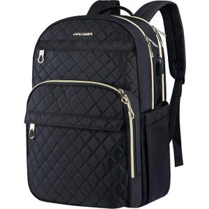 KROSER Laptop Backpack 15.6 Inch Stylish Daypack with USB Charging Port, Water-repellent Nylon Backpack Backpack for Travel/Business/Women/Black