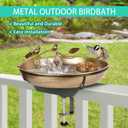 Metal Deck Mounted Bird Bath - 12 Inch Bronze Color Bird Bath for Outdoor with Small Bird Feeder and Decor Branch - Attracts Hummingbirds, Cardinals, Finches