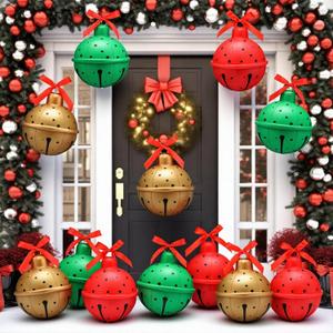 Jetec 12 Pcs 9 Inch Christmas Inflatable Jingle Bells Ornaments Blow up Ball with Bow Christmas Inflatable Decorations Xmas Balloon for Yard Garden Porch