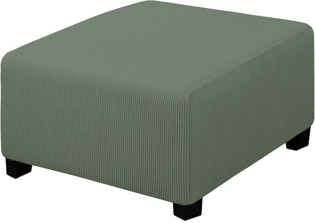 Easy-Going Stretch Ottoman Cover Folding Storage Stool Furniture Protector Soft slipcover with Elastic Bottom (30X30X15In,Greyish Green)