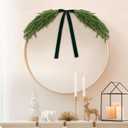 2.6ft Christmas Mirror Garland Artificial Norfolk Pine Swag for Mirror with Velvet Bow Faux Greenery Garlands Christmas Wreath for Xmas Home Door Mailbox Indoor Fireplace Decor(Dark Green)