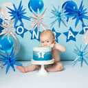 6 pcs Blue 4D Round Balloons, Royal Blue Sliver Birthday Decorations, 22 Inch Giant Star Explosion Foil Balloons Large Mylar Balloon for Birthday Party Gender Reveal Supplies