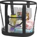 HAOGUAGUA Extra Large Clear Cosmetic Toiletry Makeup Travel Bag, Waterproof Transparent Plastic PVC Tote Shoulder Bag with Handles (BLACK)