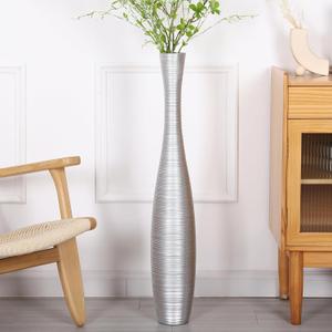 Leewadee Decorative Tall Floor Vase for Living Room Decor, 34 inches, Silver, Resin, Set of 2