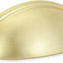 HOMOTEK 10 Pack Drawer Bin Cup Pulls Dresser Pulls for Cabinets Brushed Brass - 3 Inch Hole Centers Furniture Handles,Kitchen Cabinet Hardware