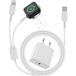 for 2 in 1 USB C Apple Watch Charger Magnetic iWatch Fast Charging Cable Cord 6ft and Type C Wall Plug Block for iPhone Apple Watch Series Ultra/9/8/7/6/SE/5/4/3/2/1/iPhone 14/13/12/11 (White)