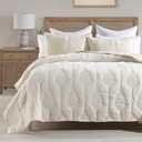 HORIMOTE HOME Ivory Quilt Queen Size Floral Quilt Bedspread Lightweight Soft Pre-Washed Microfiber Bedcover, 3 Pieces Thin Comforter Bed Cover Bedding Set for All Season