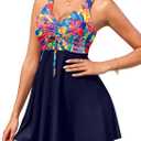 Arolina Plus Size Swimdress for Women High Waisted Tummy Control Tankini Bathing Suits Two Piece Swimsuits with Boyshorts (L)