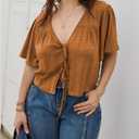 SHENHE Women's Plus Size Tie Front Tops Flounce Sleeve Deep V Neck Crop Casual Blouse Top (XL)