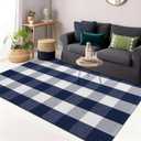 OLANLY Buffalo Plaid Rug 3' x 5'  Navy and White Cotton Checkered Doormat, Washable Indoor Outdoor Rug for Layered Front Porch, Kitchen, Entryway Decor