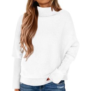 PRETTYGARDEN Fall Sweaters for Women 2026 Winter Clothing Batwing Sleeve Casual Loose Knit Turtleneck Sweater Holiday Outfits (White, XL)