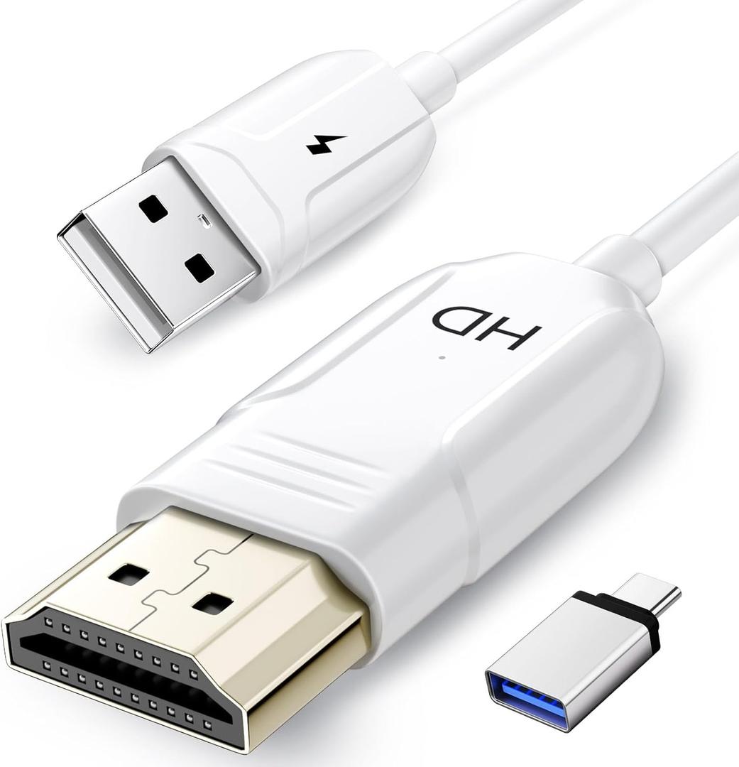 Wireless HDMI Display Adapter for iPhone, USB to HDMI Adapter, Screen Mirroring Cable Streaming Video/Audio/Files for iPhone, iPad, Android, Tablet, Laptop, Window, MacBook to TV/Monitor/Projector