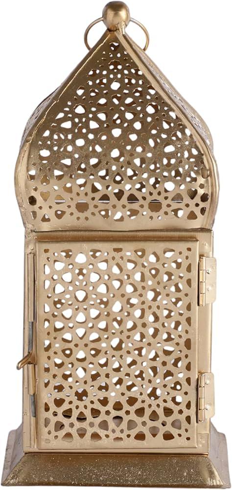 PURESTORY Moroccan Gold Lantern Candle Holder | Candle Holders for Home Decoration | Heat Resistance with Aesthetic Appeal | Gold Metal Candle Stand, 3pack