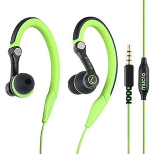 mucro Sports Headphones Wired Earbuds with Microphone, Over Ear Hook Earphones Sweatproof in Ear Running Exercise Workout Gym Ear Buds for 3.5mm Jack Devices Green