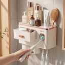 Toothbrush Holders Bathroom Accessories with Toothpaste Dispenser, 2 Cups Toothbrush Holder Wall Mounted Bathroom Decor (Platinum - Two Cups)