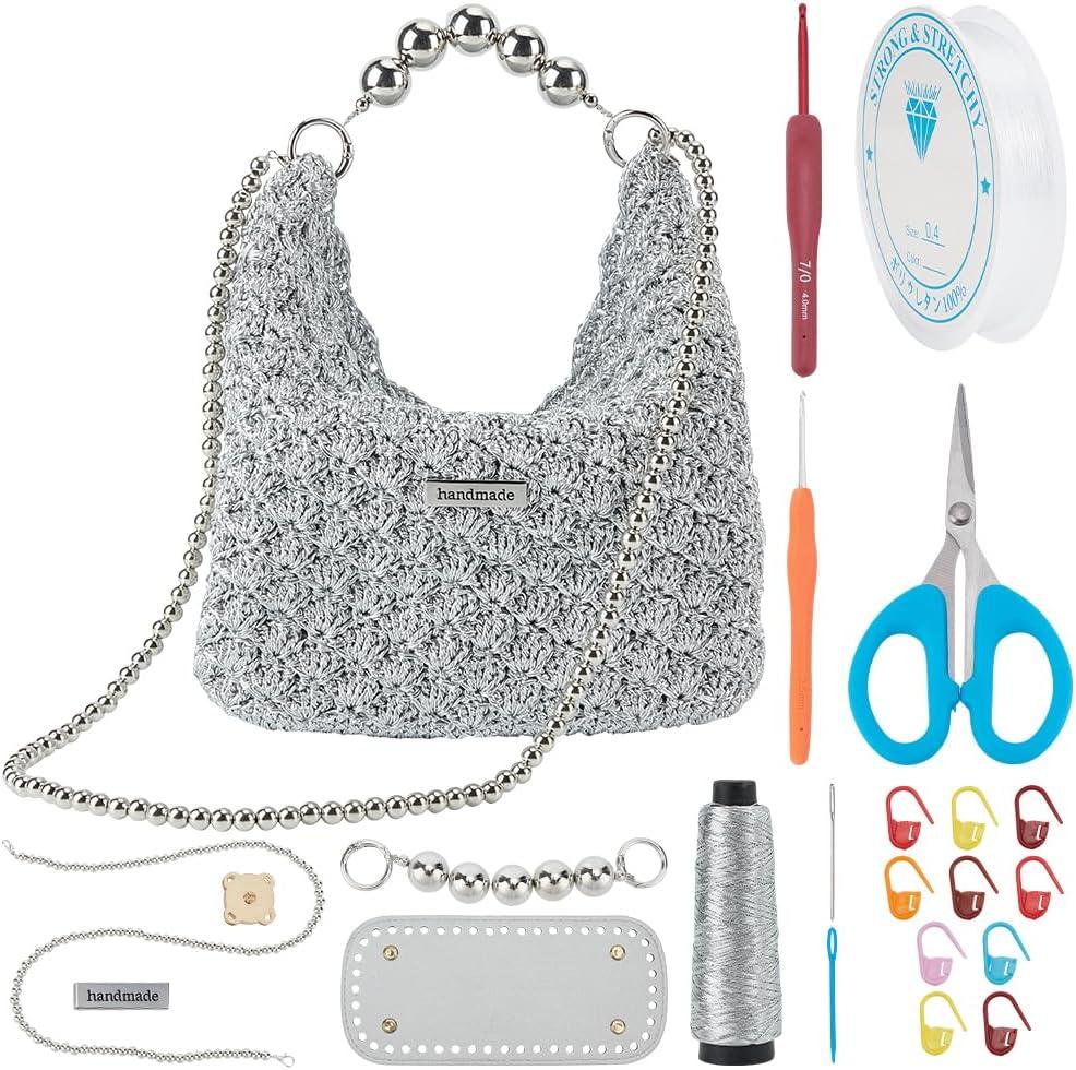 FREEBLOSS Crochet Bag Kit for Beginners Crochet Tote Bag Starter Kit with Step-by-Step Video Tutorials for Adult Beginners Crafts Projects