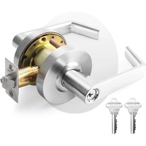 MrArm Commercial Door Lever Lock, Heavy-Duty Locking Door Handle, Designer Door Handles, Cylindrical Lever Lock, Non-Handed Grade 2 Industrial Standard Door Handle, Satin Chrome(Keyed Entry)