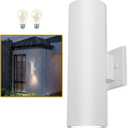 Outdoor Wall Light,Patio Light with Matte White and Tempered Glass Cover, Aluminum Waterproof Wall Mount Cylinder,Up Down Light Fixture for Porch, Backyard,No Bulbs (No Sensor-2 Pack)