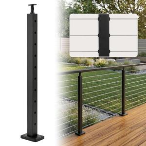 Sidasu 36IN Level Drilled Cable Railing Post,Stainless Steel Anti-Corrosion | Horizontal Drilled Deck Cable Railing Post for Deck & Stair Railing System, Matte Black Finish