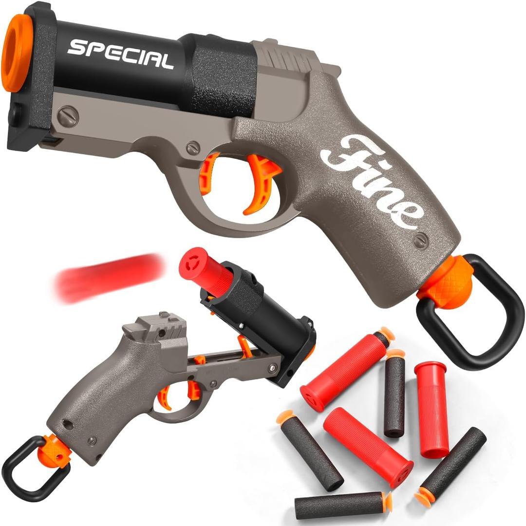 Shell ejecting Pistol Soft Bullet Toy Gun Cheap Cool Stuff Realistic Look Real Hand Guns Stress Shot Dart Fake Shooting Game for Adult Under 10 Dollar Gifts for Age 14 Years Old (Gray)