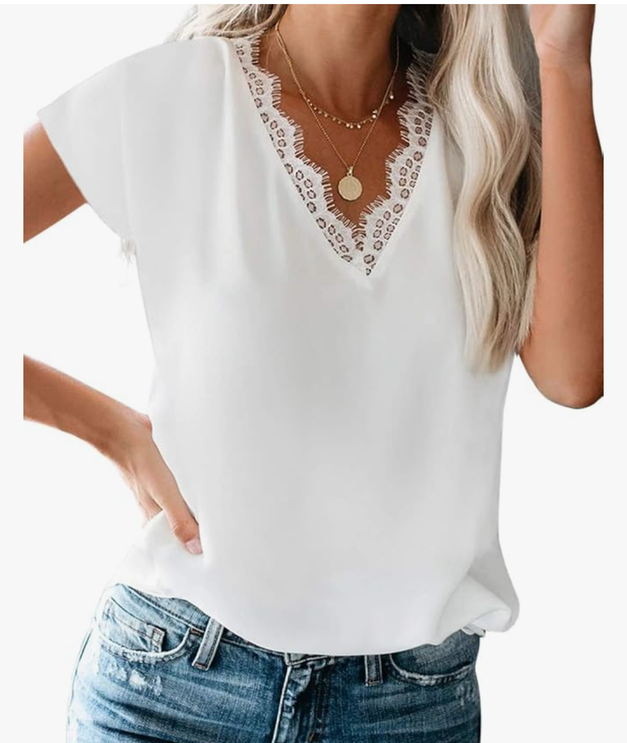 lime flare Dressy Lace Trim Blouse Tops Popular Short Sleeve Shirt, Size Small