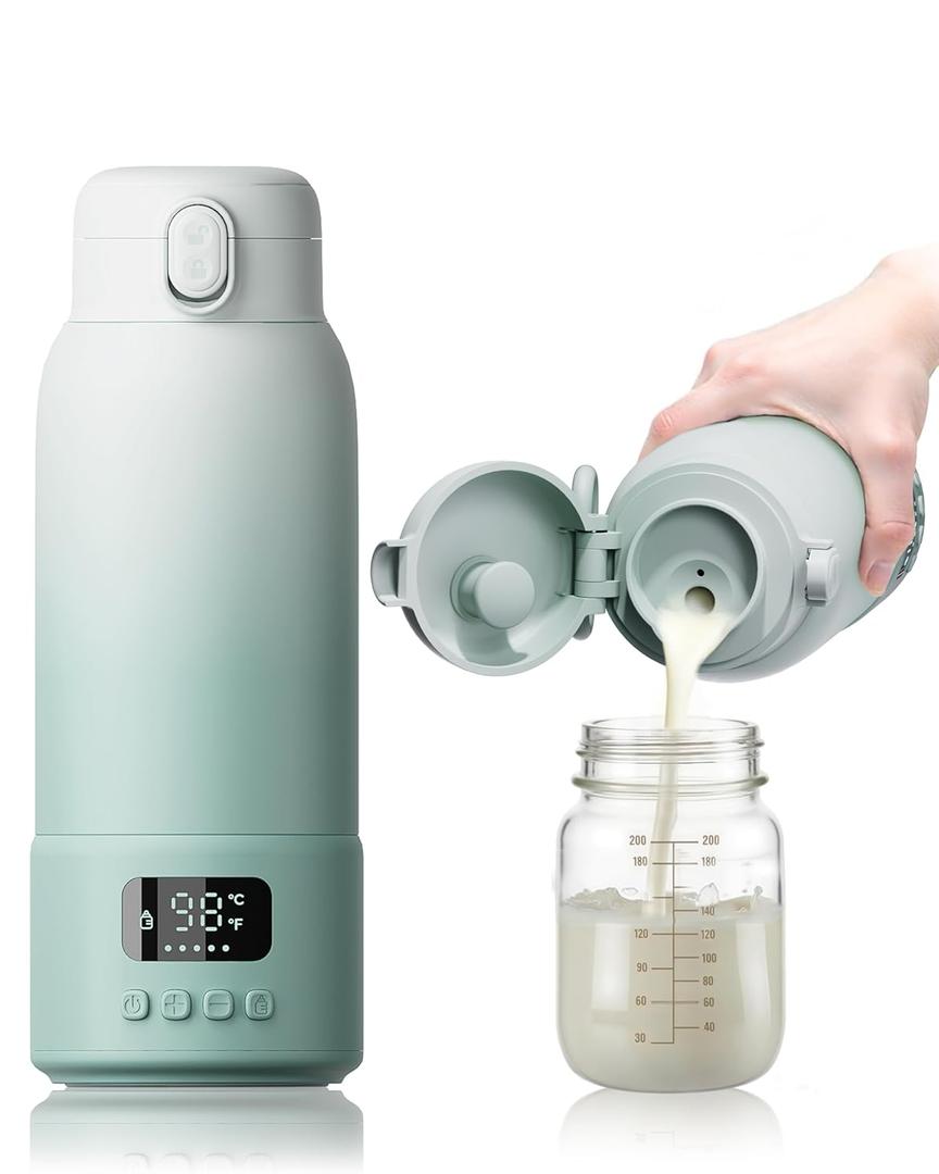 Portable Bottle Warmer Extended Battery Life - Dual Heating Modes for Breast Milk & Water, 17 Ounces, Fast Heating, Ideal for Travel, Outdoor, Baby Shower, Green