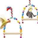 2 Pack Bird Swing, Hanging Colorful Wooden Parrot Perch Stand Toy, Bird Cage Accessories, Suitable for Small to Medium Birds Parrots Parakeets Cockatiels Conure Budgies Love Birds