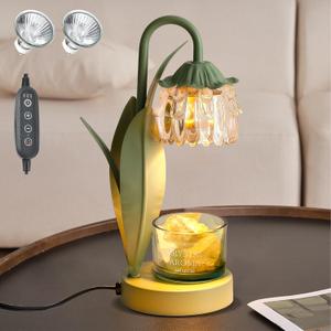 Flower Candle Warmer Lamp with Timer Dimmable, Small Candle Lamp Warmer, Christmas Birthday Gifts for Women Mom, Wax Melt Warmer for Jar Candles with 2 Bulbs, House Warming Gifts New Home Decor