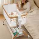 3 in 1 Baby Bassinet, Rocking Bassinet, Bedside Sleeper for Baby, Breathable Full-Mesh, 6 Height Adjustable, Comfy Mattress, Lockable Wheels, Storage Basket, Stable and Cozy Crib for Newborn Infant