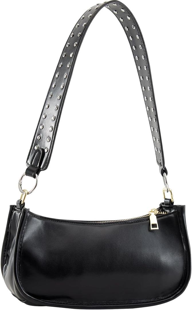 Shoulder Bag for Women Cute Hobo Purses and Handbags Retro Clutch Underarm Purse with 2 Removable Strap (Black)