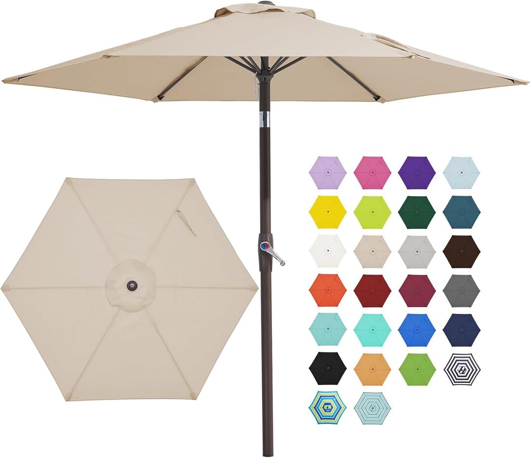 JEAREY 7.5FT Patio Umbrellas Market Table Umbrella with 6 Sturdy Ribs, Push Button Tilt/Crank Outdoor Umbrella for Garden, Deck, Backyard, Pool,Beige