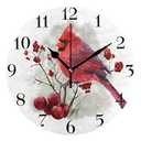 susiyo Watercolor Red Cardinals Bird Wall Clock 9.8 Inch Silent Round Wall Clock Battery Operated Non Ticking Creative Decorative Clock for Kids Living Room Bedroom Office Kitchen Home Decor