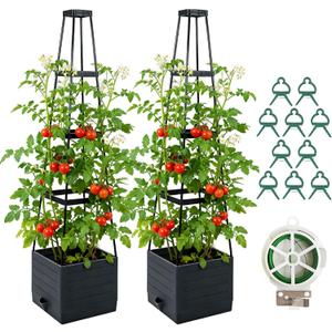 2 Pack Raised Garden Bed Planter Box with Trellis, 57'' Self Watering Tomato Planters for Climbing Plants, Tomato Cage Trellis for Vegetables & Vine Flowers Indoor Outdoor Patio