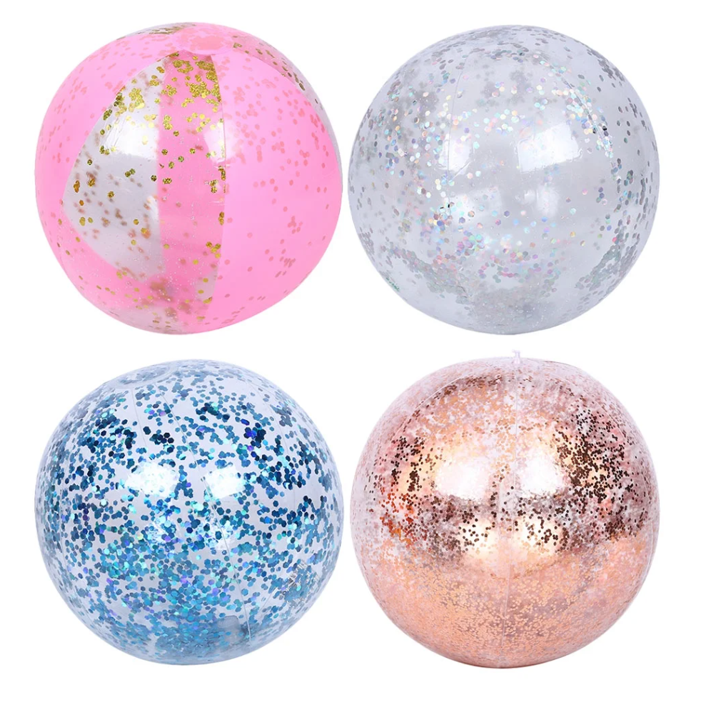 5 pcs Transparent Sequin Inflatable Balls for Pool Games Beach Fun and Photo Props Includes Colorful Glitter Balls Pumps for Easy Inflation