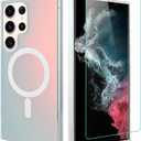 2 x AIGOMARA Designed for Samsung Galaxy S22 Ultra Case [Compatible with Magsafe] [Fluorescent Iridescent Color] Slim Shockproof Translucent Matte Protective Phone Case for Women Girls 6.8 Inch