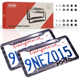 2 x 2 Pack License Plate Frames, Stainless Steel Car License Plate Cover Automotive Exterior Accessories with Screw Caps (Grey and Black)