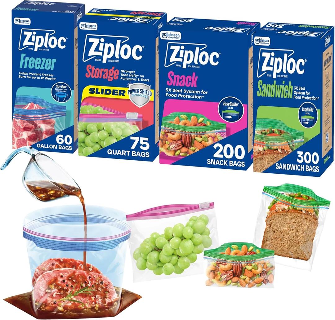 Ziploc Brand 635 Count Food Storage and Sandwich Bags Variety Pack