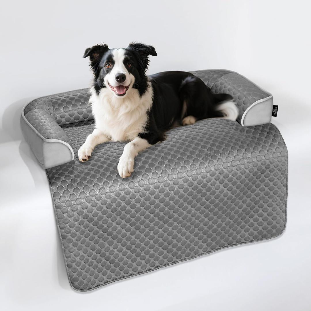 Large Cooling Dog Bed  41 x 37 inch Waterproof Couch Cover for Dogs Washable, Non-Slip Bottom, Self Cooling Mat for Dogs, Durable & Non-Gel, Dog Couch Bed for Sofa Floor Car, Cooling Grey
