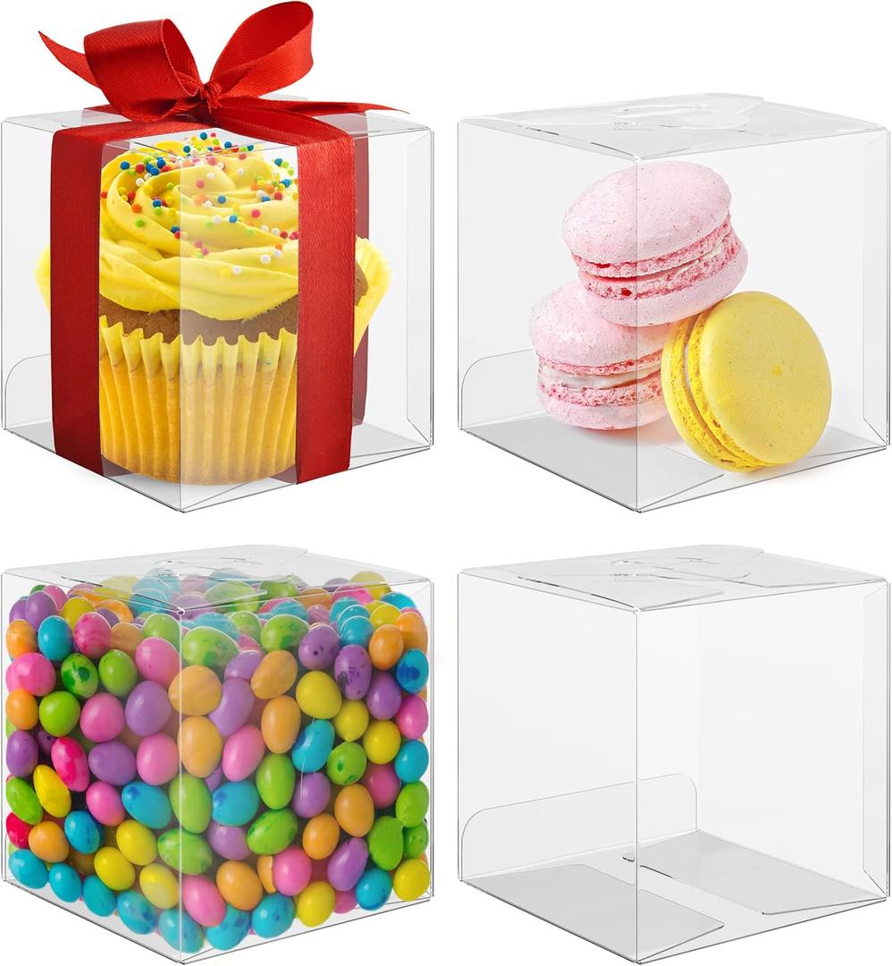 Clear Boxes For Treats, Clear Treat Boxes, Party Favor Containers, Plastic Gift Containers, 3x3x3, 50 Pack, Cajas Transparentes Para Regalos, Transparent Packaging, For Gifts, Candy, Cookie, Cupcake