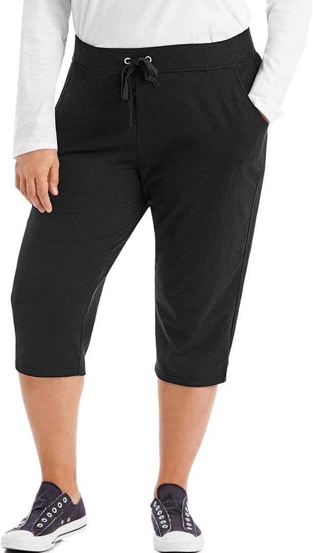 Just My Size Women's Sweatspants, French Terry Capris with Pockets, JMS Women's Capri Pocket Sweatpants (28, Black)