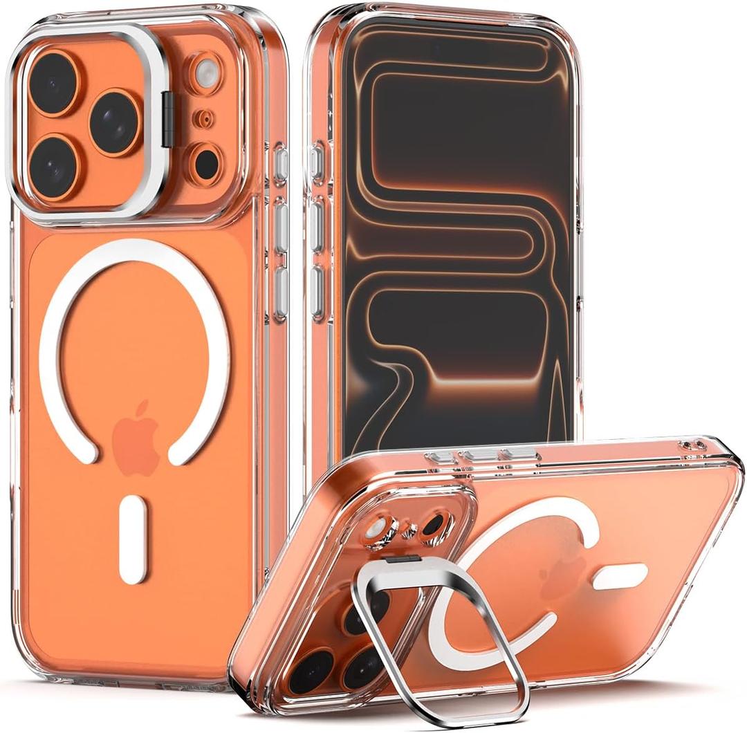 Nvollnoe for iPhone 17 Pro Case Compatible with MagSafe Military Grade Shockproof Heavy Duty Protective Adjustable Kickstand Matte Semi Clear Phone Case for iPhone 17 Pro(Clear)