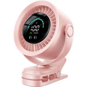 KIMMOO Portable Clip on Fan, 100-Speed Rechargeable USB Fan with LED Display, 360 Rotation & Strong Airflow Desk Fan, Up to 17 Hours Small Battery Fan for Outdoor Travel Camping Treadmill Car (Pink)