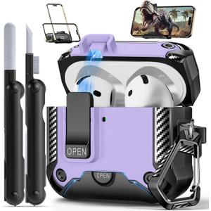 Compatible with AirPods 4th Gen Case with Phone Stand,Full Drop Protection Automatic Snap Switch and Lock Design with Cleaner Kit for Airpods 4 with Active Noise Cancellation Charging(2024)