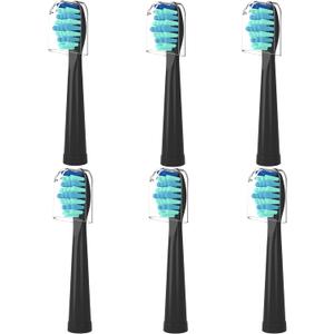 Toothbrush Heads for FairyWill, Replacement Brush Heads for Fairy Will, Electric Toothbrush Replacement Heads for Fairywill FW-507/508/551/515/917/959, FW-D1/D3/D7/D8 (6 Count (Pack of 1), Black)